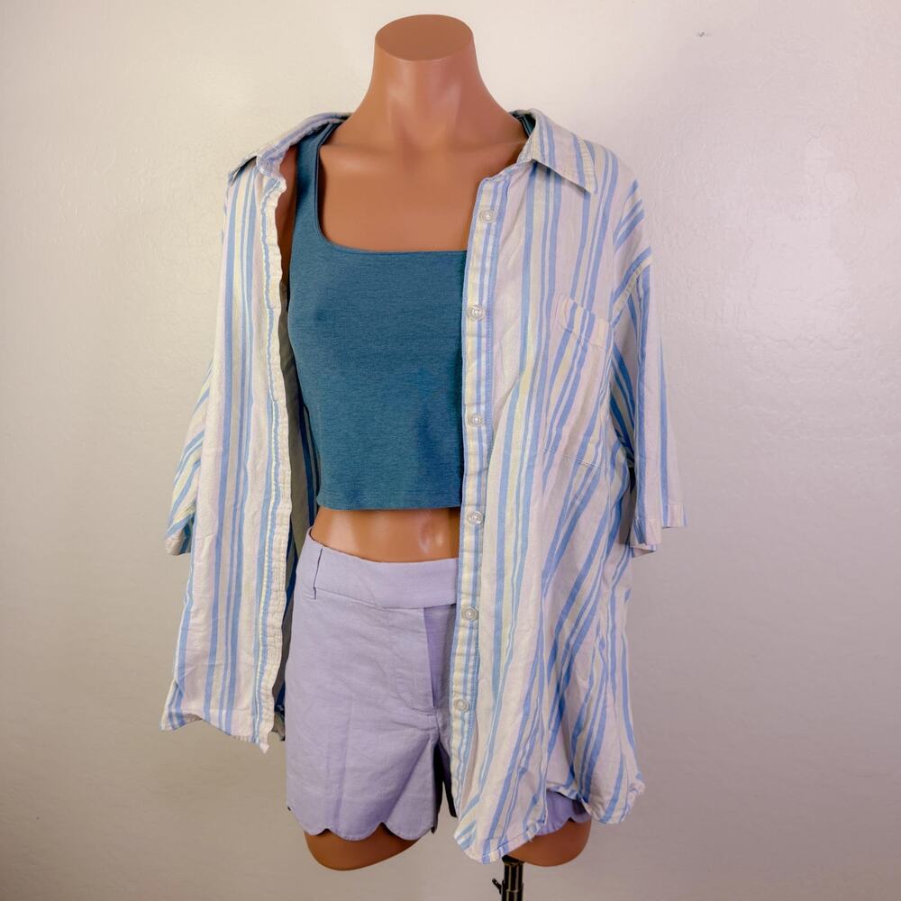 Vintage Blair Cotton Striped Button Down Shirt Pastel Butter Mom Granola sz 3XL